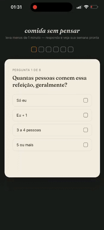 Quiz Comida Sem Pensar funcionando no celular